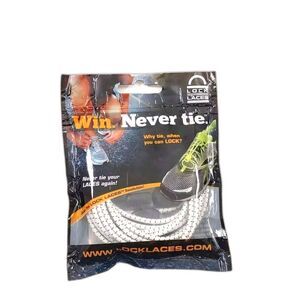 Lock Laces Elastic No Tie Shoelaces One Size Fits White with BLACK Locks New